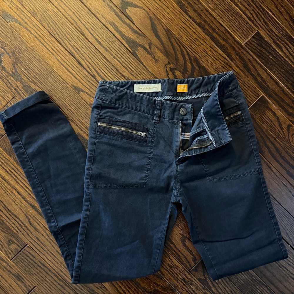 Pilcro Navy Twill Moto Zip Skinny Pants -Size 4 Tall